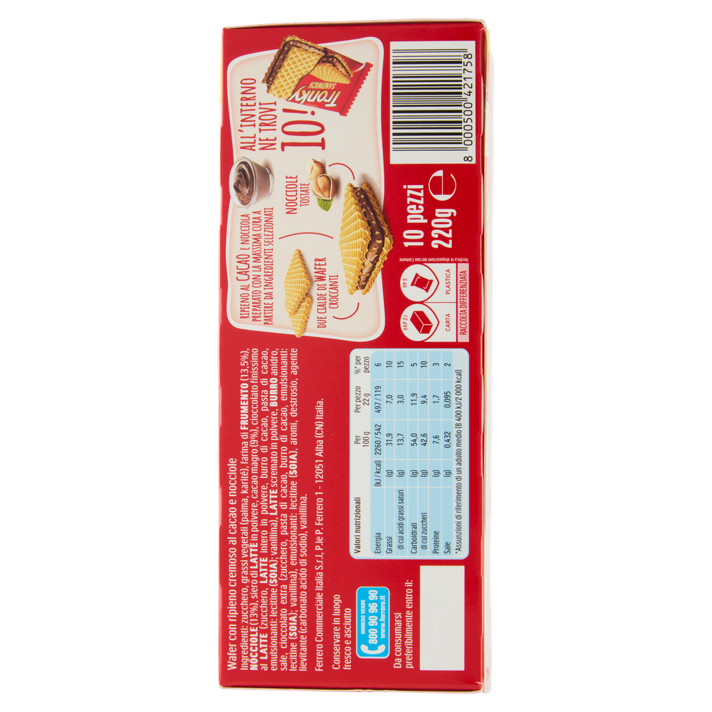 Biscotto Wafer Tronky Sandwich Con Cacao E Nocciole 10x22g Ferrero - Foto 2
