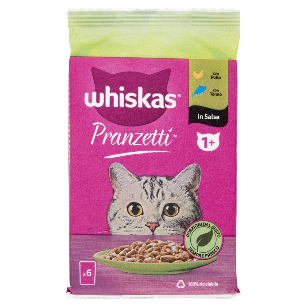 Whiskas Pranzetti Cibo Umido Per Gatti Adulti, Carne E Pesce, 6x50g - Foto 1