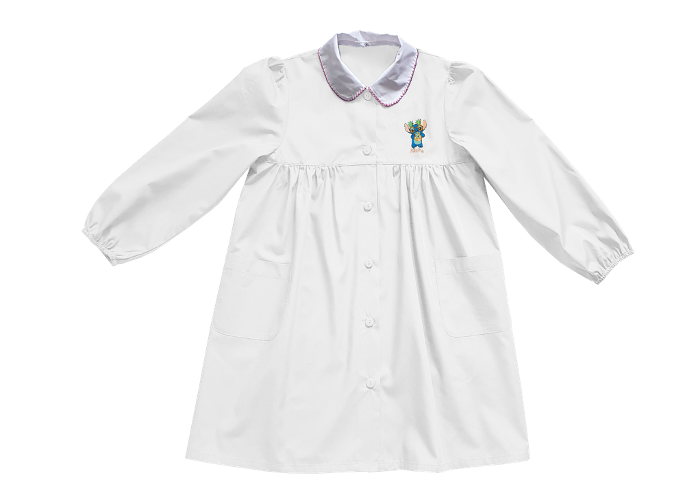Grembiule Scuola Bambina 7 Anni Bianco Ricamo Stitch - Foto 1