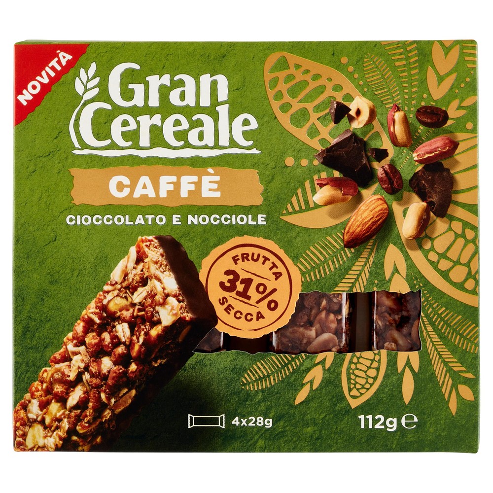 Barrette Caffe' Cioccolanto Fondente E Nocciole Gran Cereale