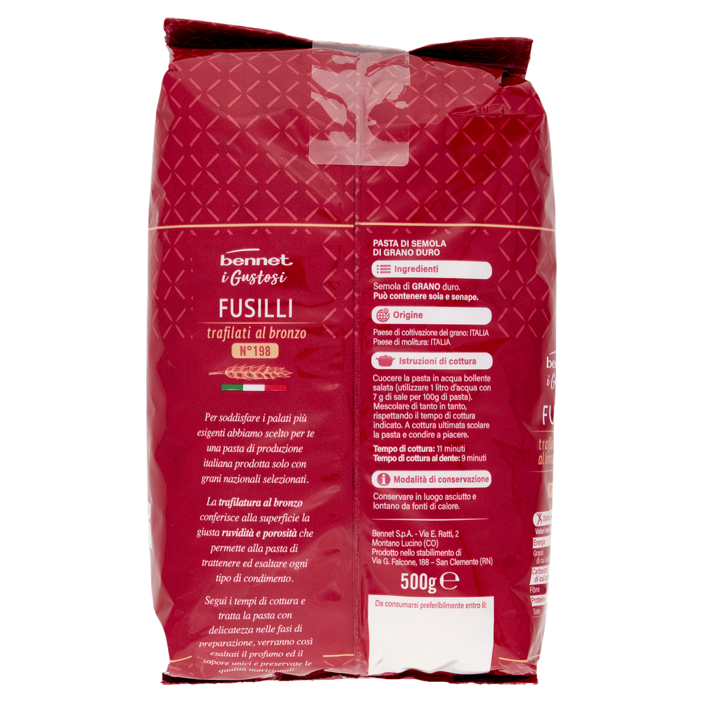 Pasta Fusilli N.198 Trafilati Al Bronzo Di Grano Duro Bennet I Gustosi - Foto 3