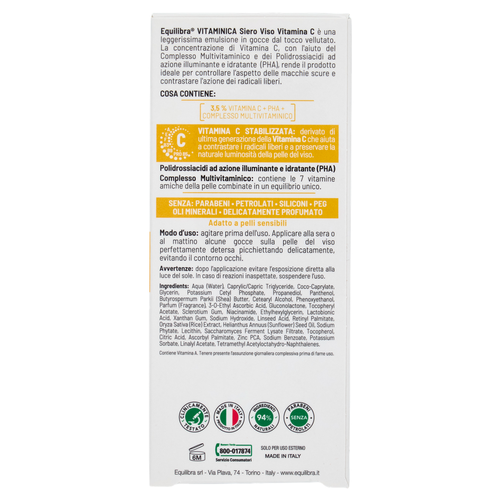 Siero Viso Vitamina C Antiossidante Anti-Macchie Equilibra - Foto 3