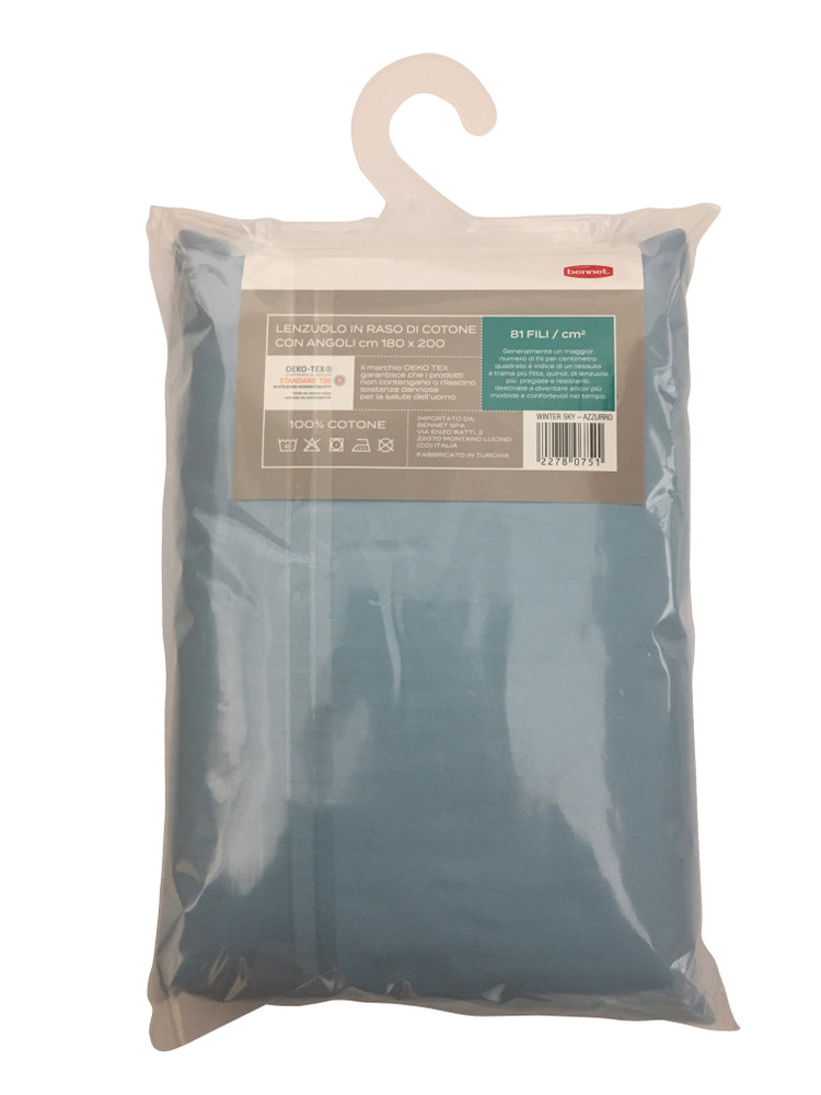 Lenzuolo Raso Tinta Unita Angoli 2 Pz Cm180x200 Azzurro Casa Premium - Foto 2