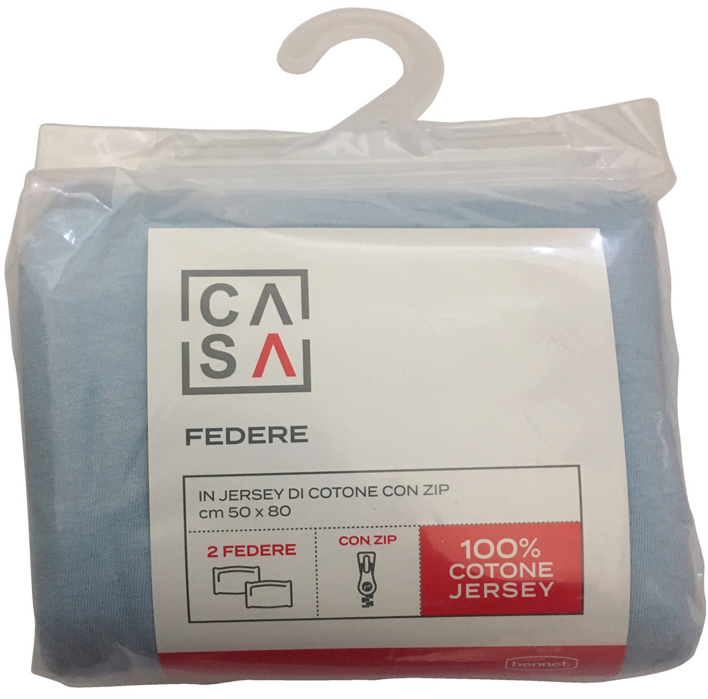 Federa Jersey Tinta Unita Cm50x80 Con Zip Azzurro Chiaro Conf Da 2 Casa - Foto 1