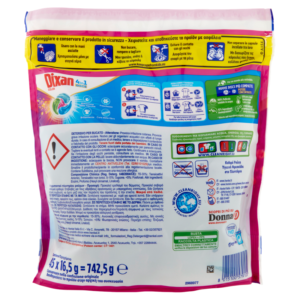 45 Discs Detersivo Predosato Per Lavatrice Color Dixan - Foto 3