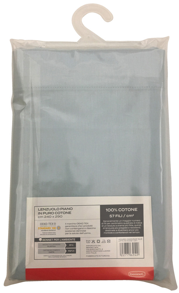 Lenzuolo Piano Tinta Unita 2 Piazze Cm240x290 Azzurro Chiaro Casa - Foto 2