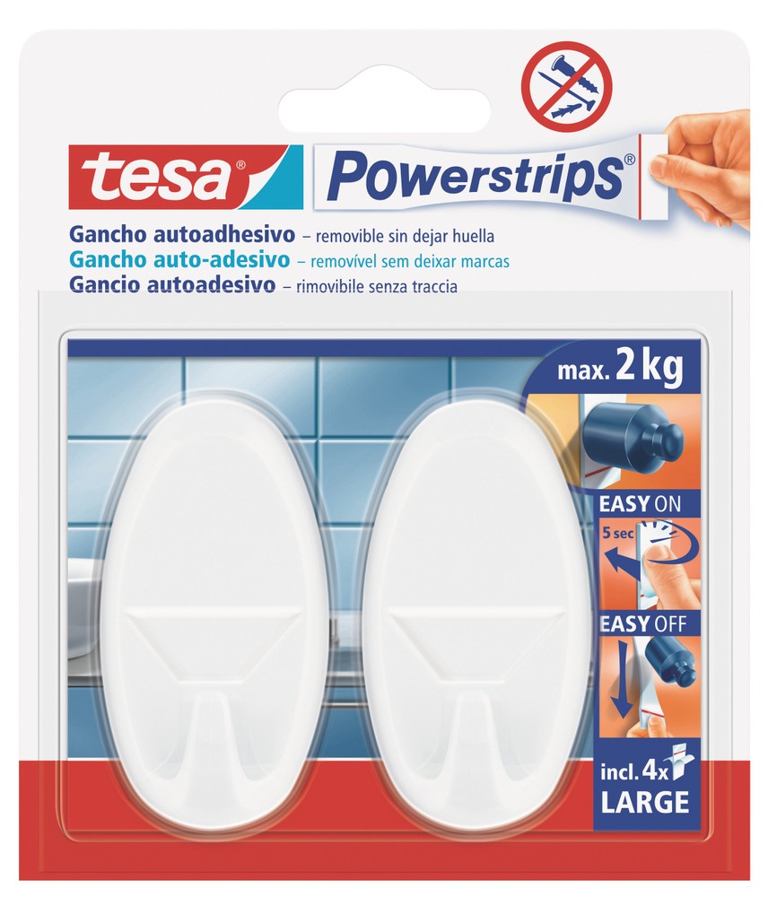 2 Ganci Ovali Grandi Rimovibili Powerstrips Tesa - Foto 1
