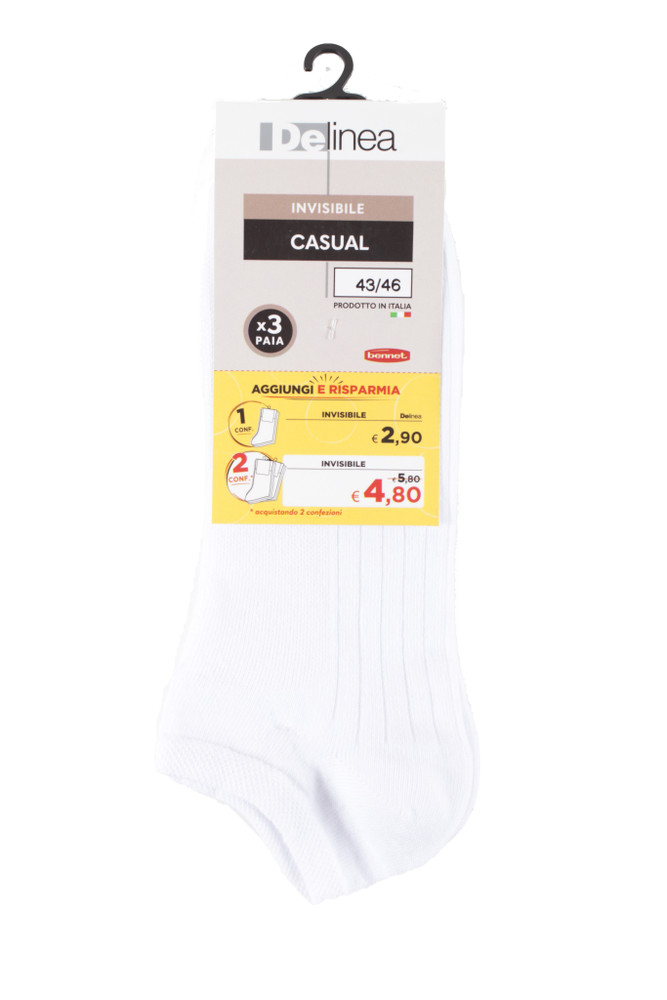 3 Calze Invisibili 43/46 Bianco Delinea - Foto 1
