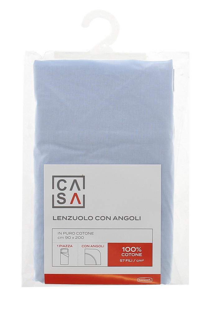 Lenzuolo Con Angoli Tinta Unita 1 Piazza Cm 90x200 Azzurro Chiaro Casa - Foto 1