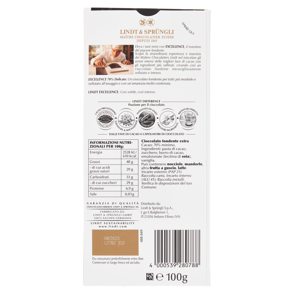 Tavoletta Di Cioccolato Excellence Fondente 70% Delicato Lindt - Foto 3