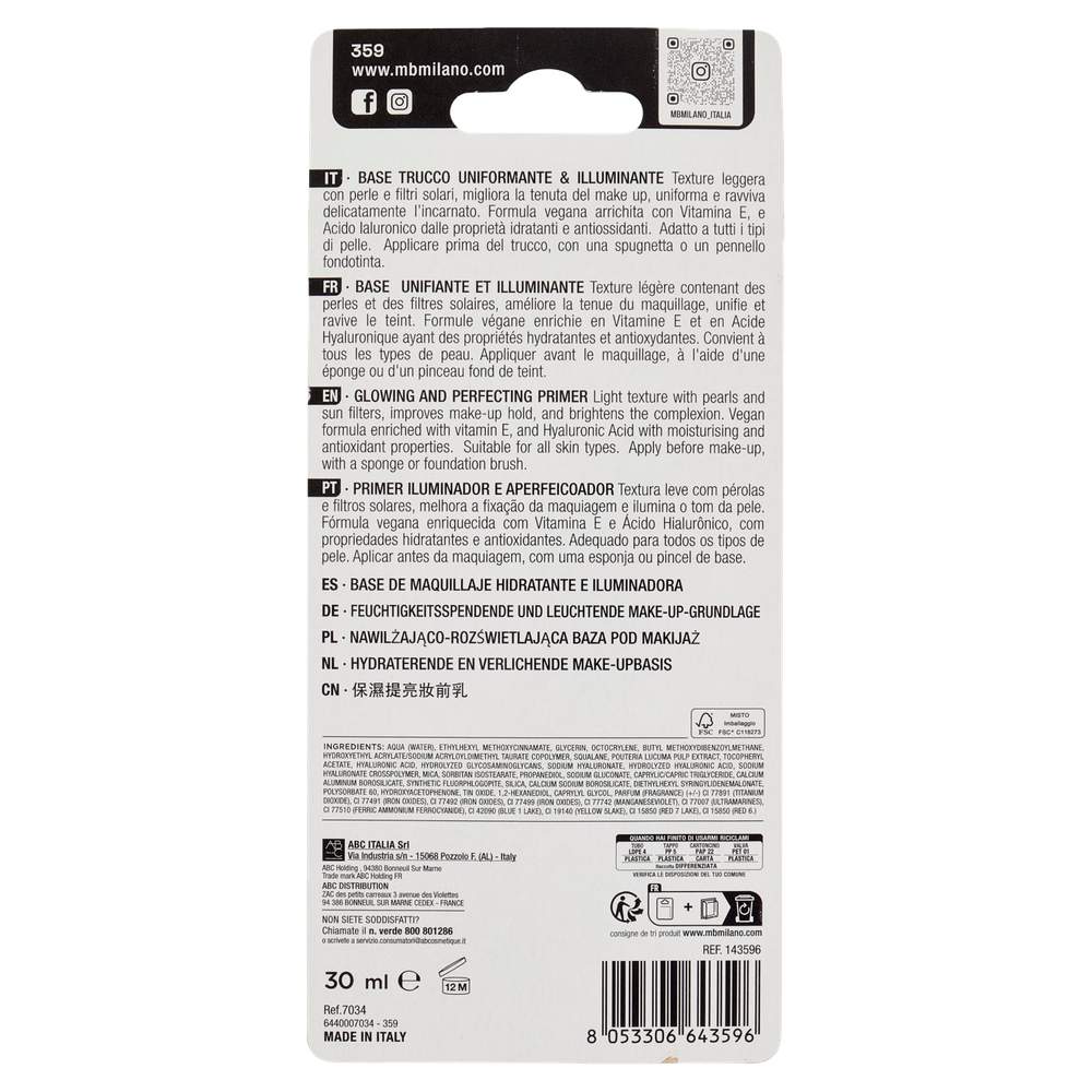 Base Trucco Uniformante Illuminante Light Glow N° 01 30 Ml Mb Milano - Foto 3