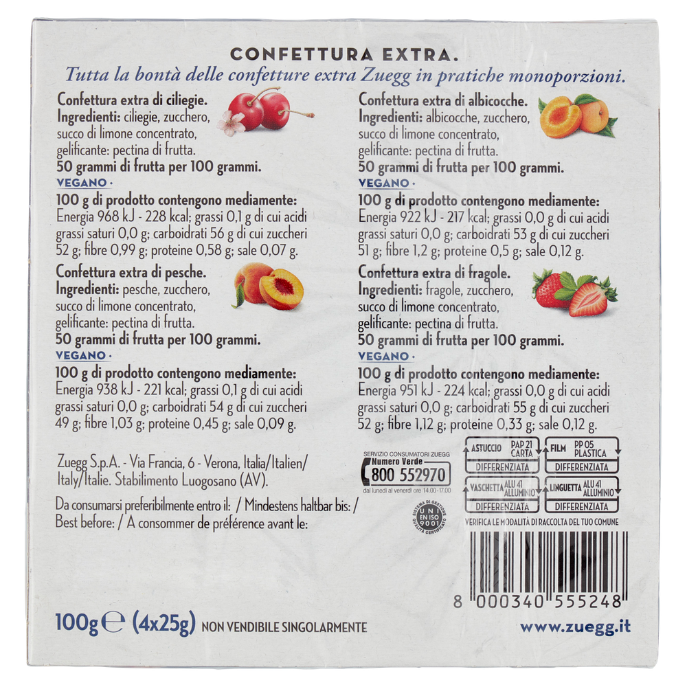 Confetture Miste Albicocche, Ciliegie, Fragole, Pesche 4x25g Zuegg - Foto 3