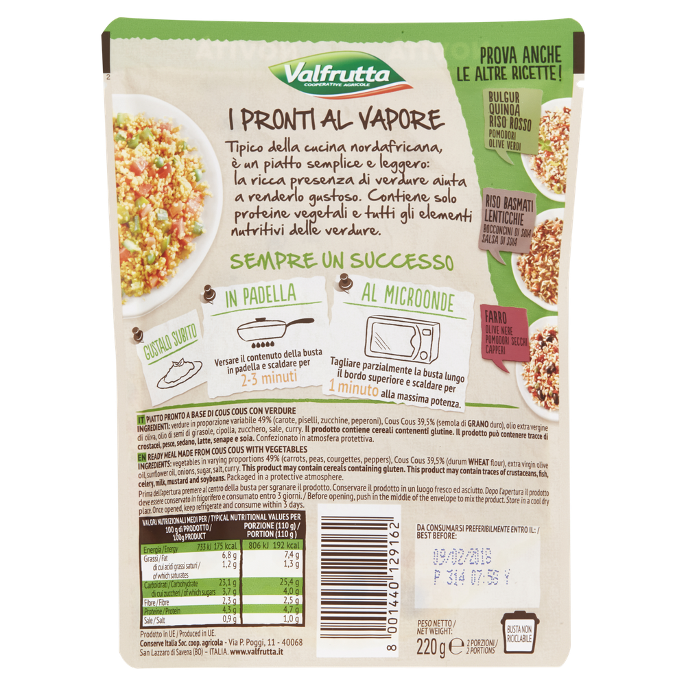 Cous Cous Pronto Con Carote, Piselli, Zucchine E Peperoni Valfrutta - Foto 3