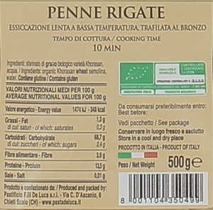 Pasta Penne Rigate Di Grano Khorasan Bio De Luca - Foto 2