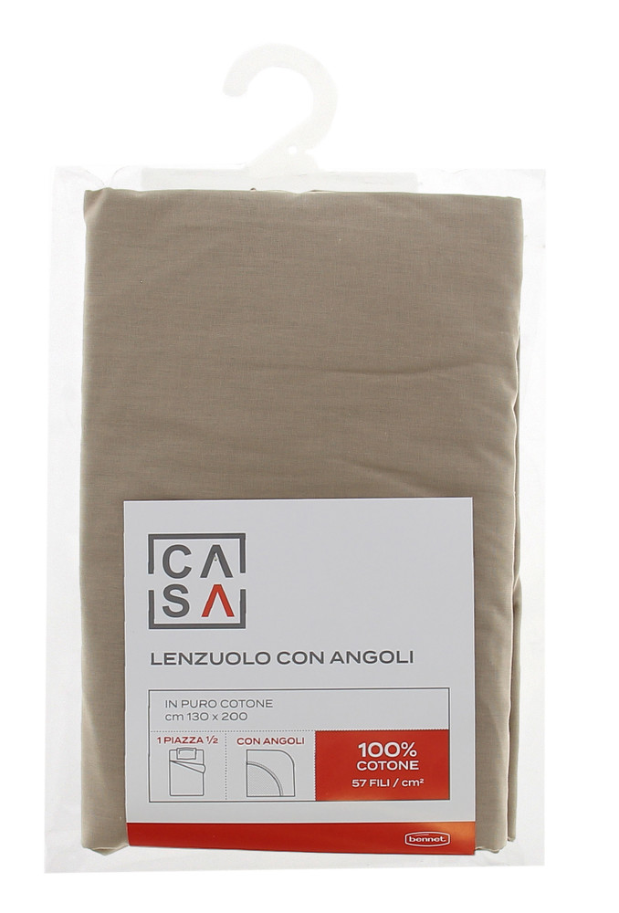 Lenzuolo Angoli Tinta Unita 1piazza 1/2 Cm130x200 Beige Casa - Foto 1