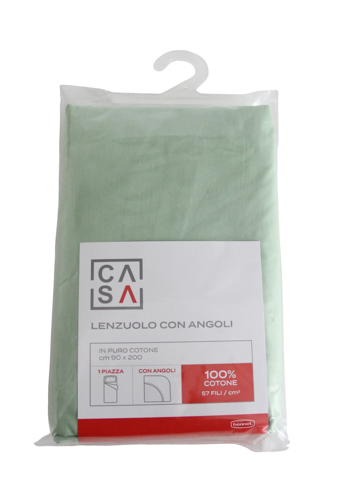 Lenzuolo Con Angoli Tinta Unita 1 Piazza Cm 90x200 Verde Casa - Foto 1