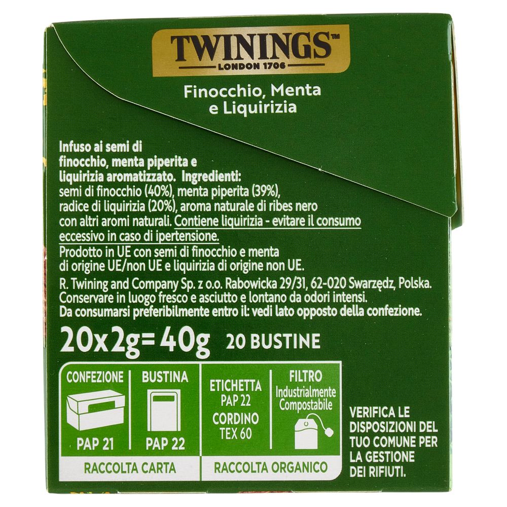 Infuso Aromatizzato Al Finocchio Menta E Liquirizia 20x2g Twinings - Foto 2