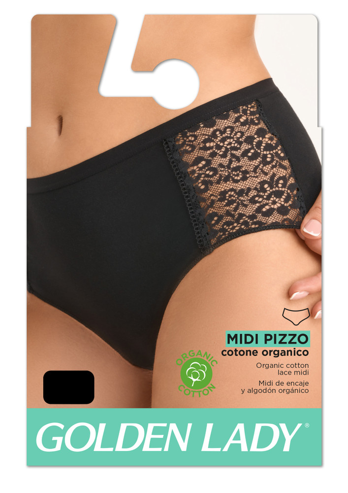 Slip Donna Midi Con Inserti In Pizzo Taglia 3 Nero Golden Lady - Foto 2