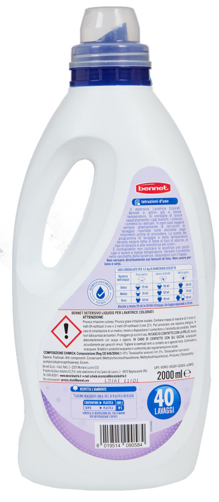 Detersivo Lavatrice Colorati 2litri 40 Lavaggi Bennet - Foto 3