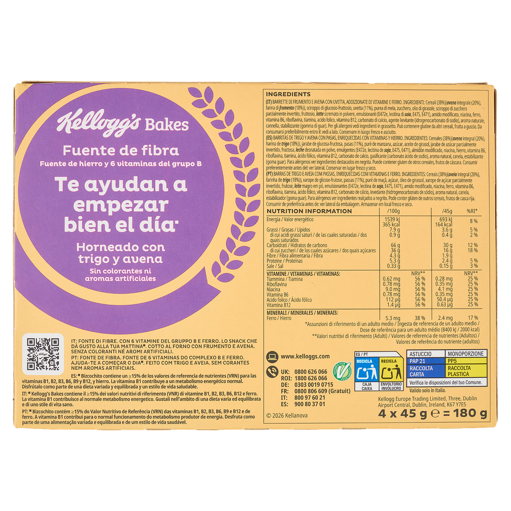 Barrette Bakes Frutta E Avena 4x45g Kellogg's - Foto 3