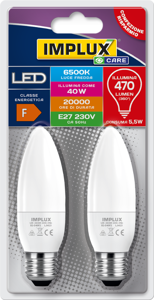 2 Lampadine A Led A Candela 35we27 Luce Fredda Implux - Foto 1