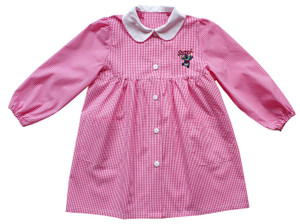 Grembiule Asilo Bambina 5 Anni Vichy Rosa Ricamo Stitch - Foto 1