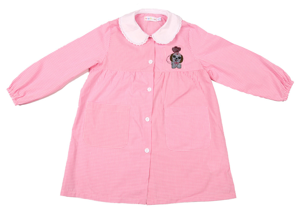 Grembiule Asilo Bambina 4 Anni Vichy Rosa Ricamo Dog - Foto 1