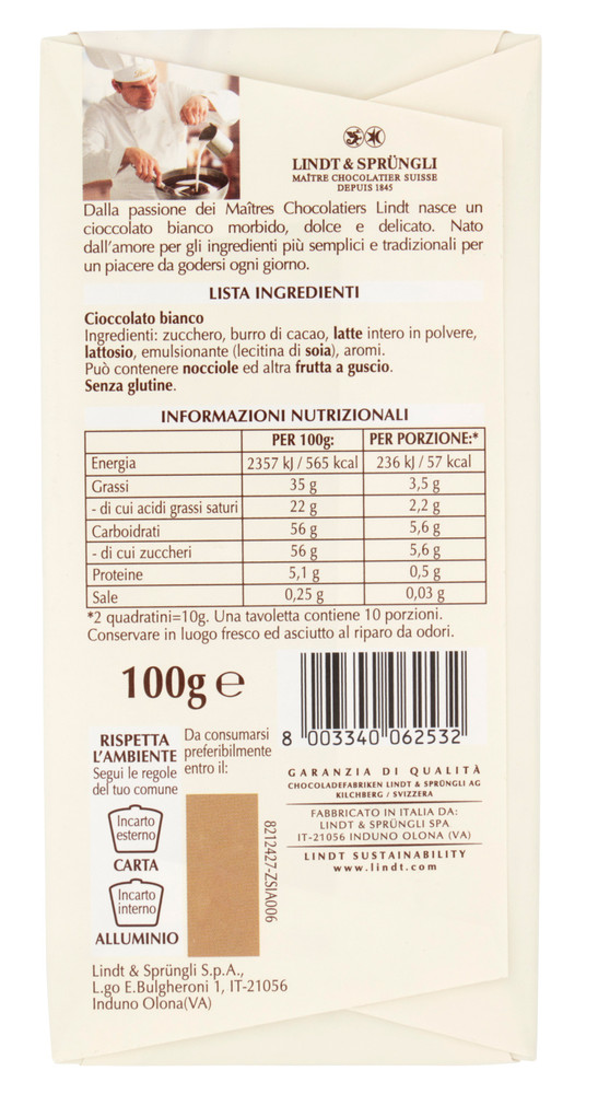 Tavoletta Di Cioccolato Bianco Gamme Bleue Classica Lindt - Foto 3