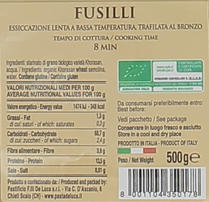 Pasta Fusilli Di Grano Khorasan Bio De Luca - Foto 2