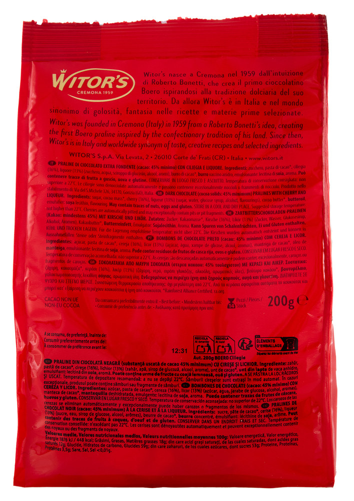 Cioccolatini Boero Cioccolato Fondente Con Ciliegia 14x14g Witor's - Foto 3