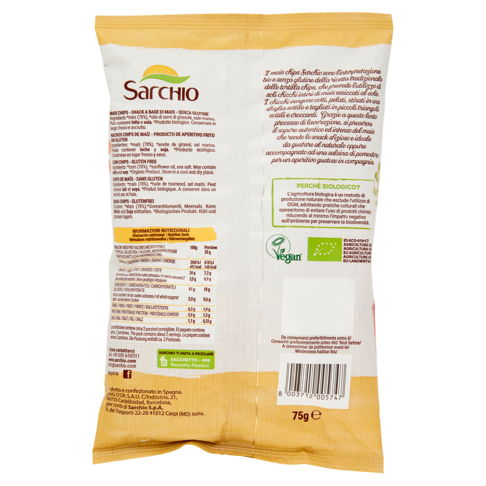 Mais Chips Senza Glutine Senza Olio Di Palma Sarchio