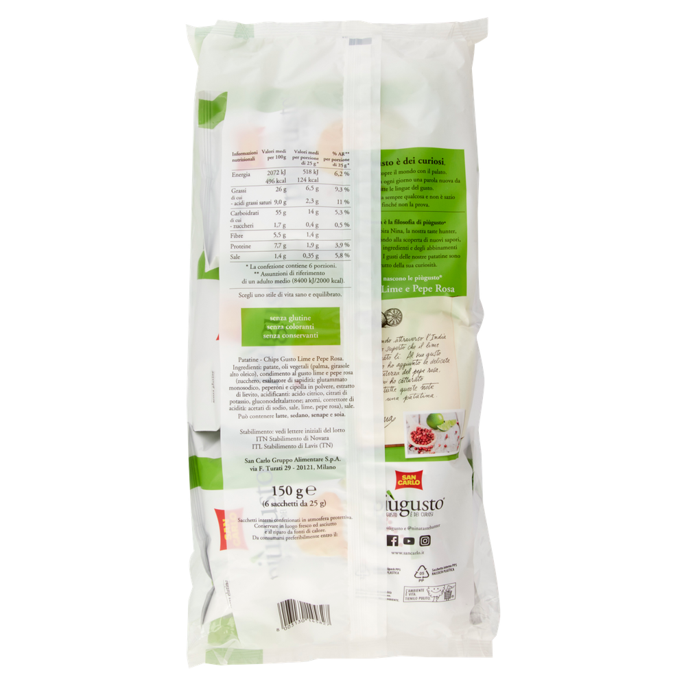 Patatine Piu'gusto Al Lime E Pepe Rosa Senza Glutine 6x25g San Carlo - Foto 3