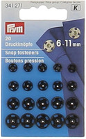 20 Bottoni Automatici Ottone Assortiti Nero Mm.6/11 Prym 20 Bottoni Automatici Ottone Assortiti Nero Mm.6/11 Prym