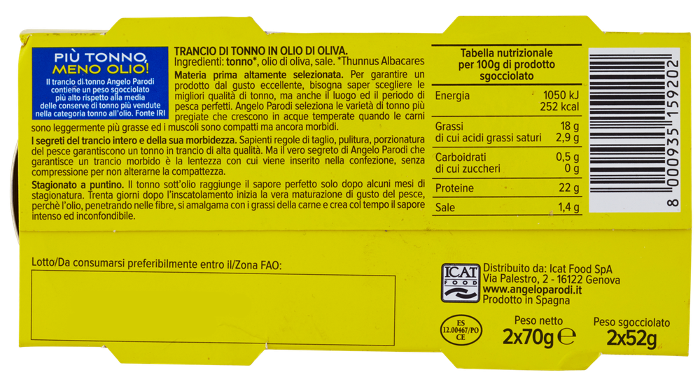 Trancio Di Tonno In Olio D'oliva 2x70g Angelo Parodi - Foto 3
