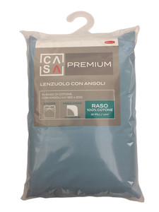 Lenzuolo Raso Tinta Unita Angoli 2 Pz Cm180x200 Azzurro Casa Premium - Foto 1