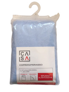 Coprimaterasso Spugna Con Angoli 1piazza 1/2 Cm120x200 Azzurro Casa - Foto 1