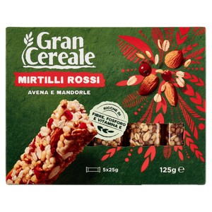 BARRETTA GRAN CEREALE MIRTILLI ROSSI AVENA E MANDORLE 25g CONF. DA 5  BARRETTE