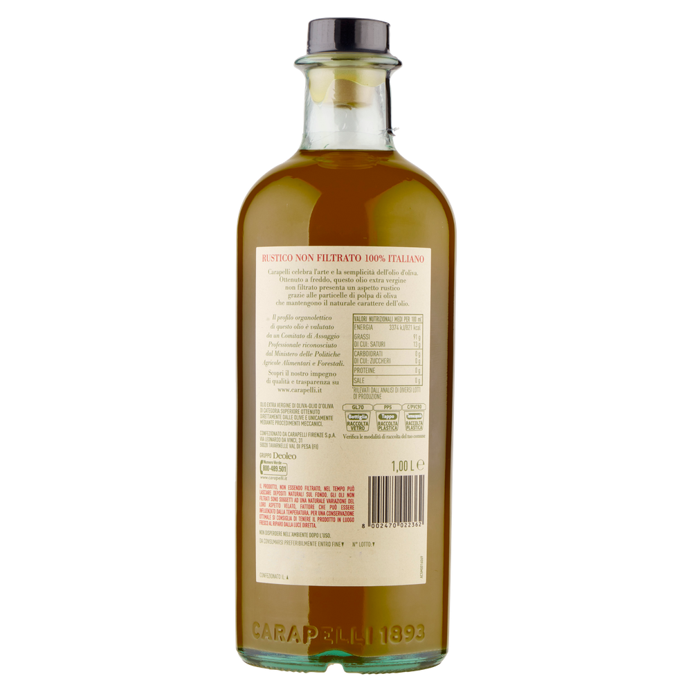 Olio Extra Vergine D'oliva 100% Italiano Rustico Non Filtrato Carapell - Foto 3