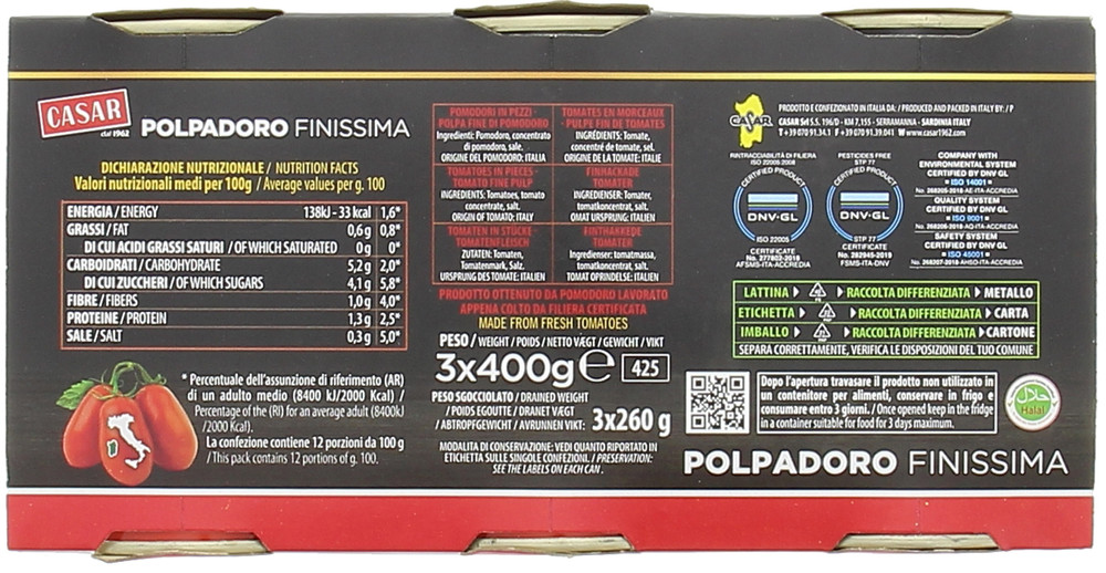Polpa Di Pomodoro Finissima 3x400g Casar - Foto 2