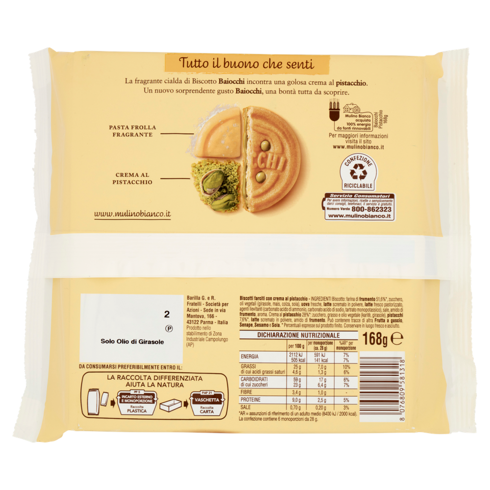 Snack Baiocchi Con Crema Al Pistacchio Mulino Bianco - Foto 3