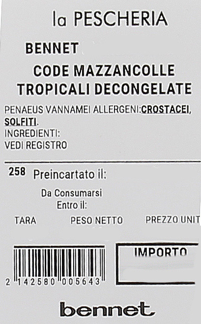 Code Di Mazzancolle Tropicali Decongelate