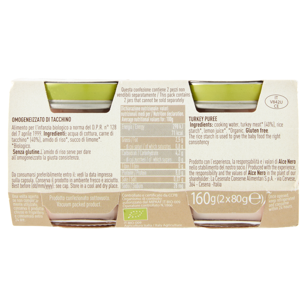 Omogeneizzato Di Tacchino Conf. Da 2 Alce Nero - Foto 3