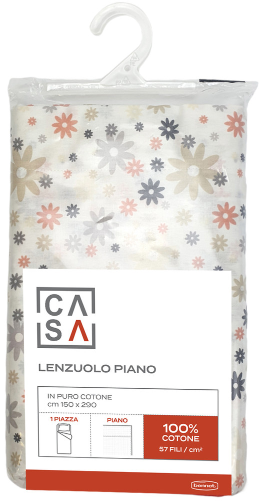 Lenzuolo Piano Stampa Margherite 1 Piazza Cm150x290 Beige Casa