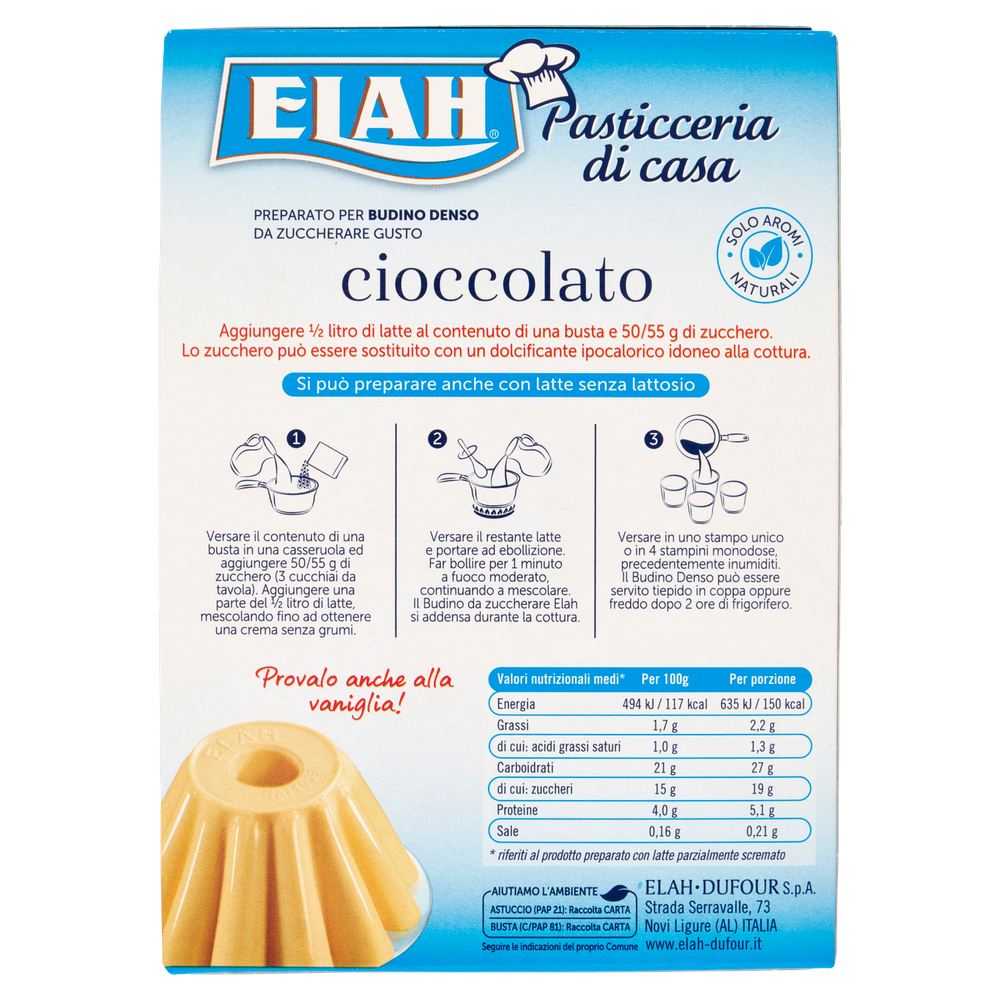 Preparato Per Budino Denso Gusto Cioccolato Da Zuccherare 2x49g Elah - Foto 3