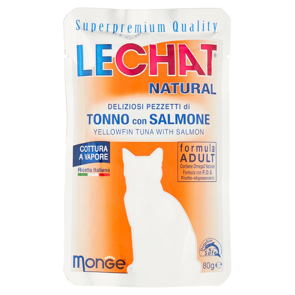 Alimento Umido Per Gatti Deliziosi Pezzetti Di Tonno Con Salmone Lechat - Foto 1