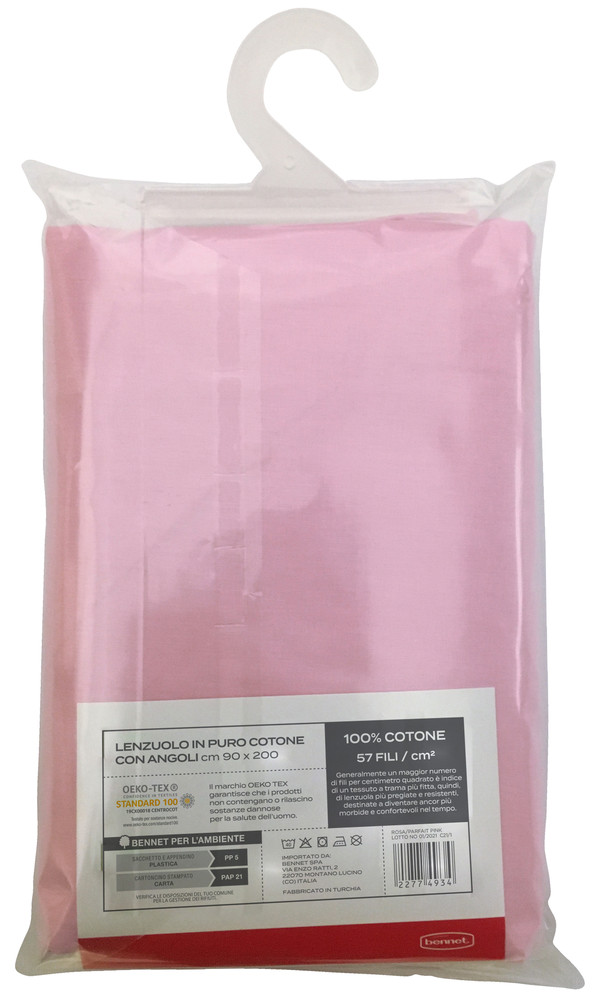 Lenzuolo Con Angoli Tinta Unita 1 Piazza Cm 90x200 Rosa Casa - Foto 2