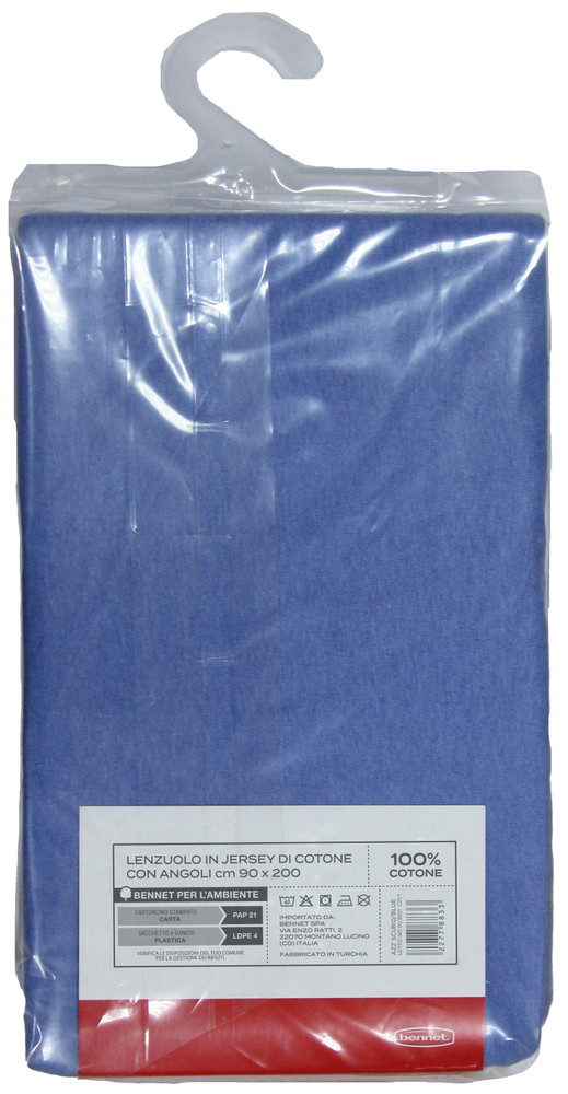 Lenzuolo Jersey Angoli Tinta Unita 1piazza Cm90x200 Azzurro Scuro Casa - Foto 2