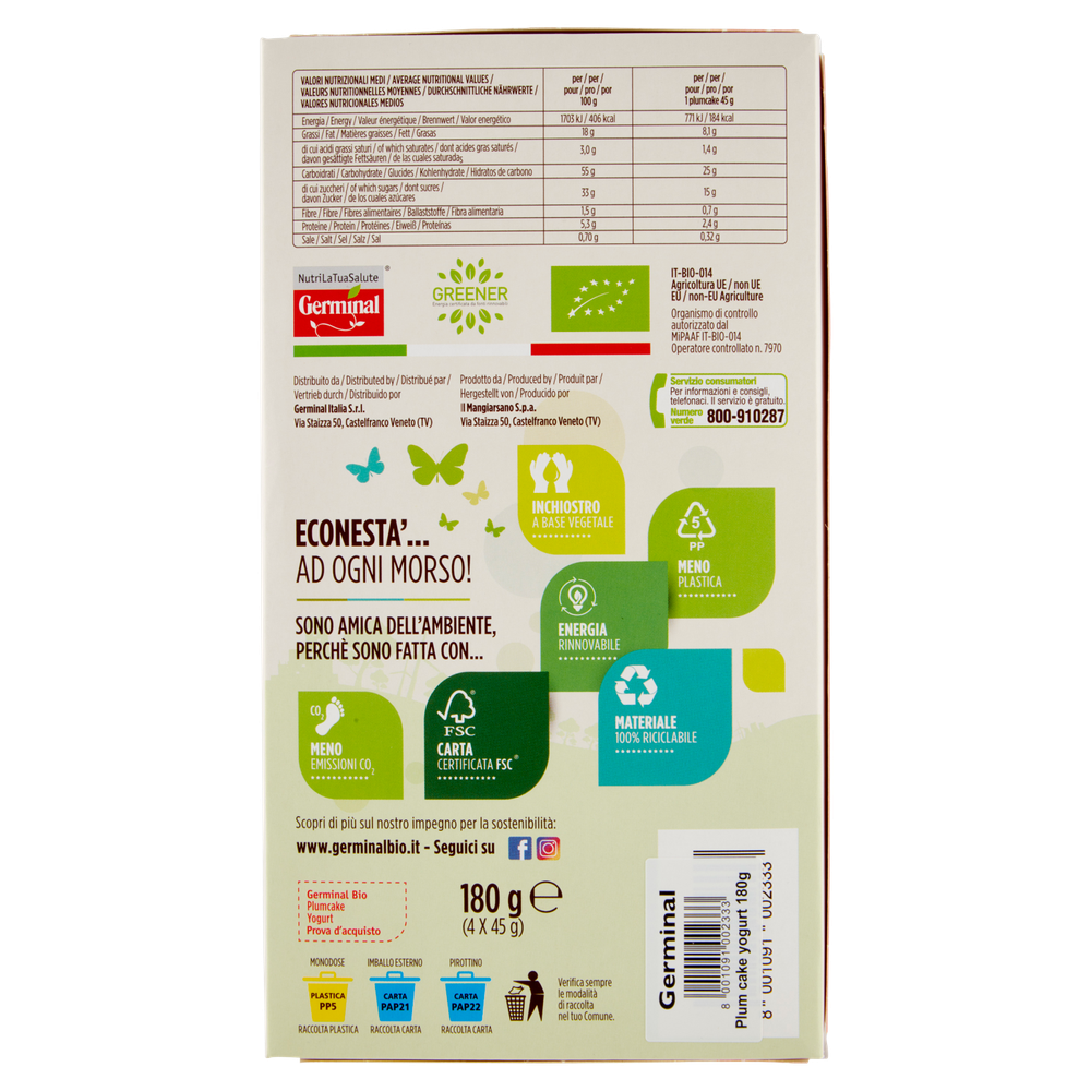 Plumcake Allo Yogurt Senza Glutine 4x45g Germinal Bio - Foto 3