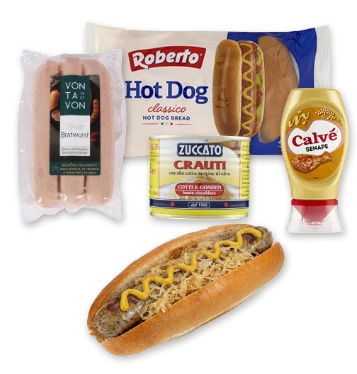 Hot Dog Classico con Bratwurst x3, Crauti e Senape - Foto 1