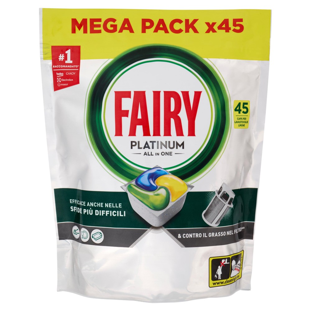 Pastiglie Detersivo Lavastoviglie Platinum Limone 45 Caps Fairy - Foto 1